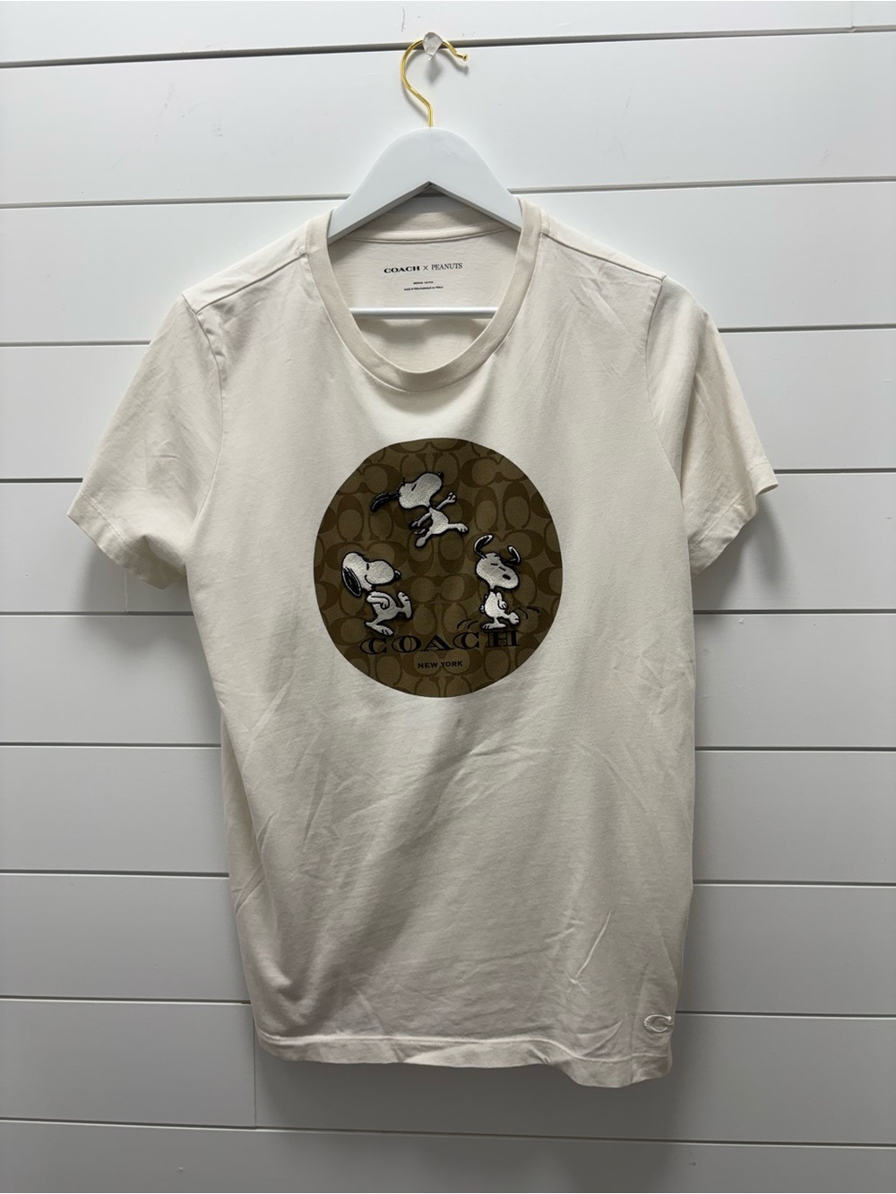 Coach Cream Short Sleeve Tee with Brown Monogram Snoopy Circle